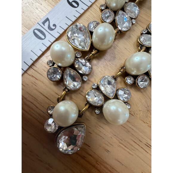 Ann Taylor Pearl & Rhinestone Gold Statement Necklace 18" Elegant Womens Jewelry - Picture 5 of 12